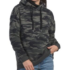 Seven7 Black Camo Hoodie Sweatshirt Asymmetrical Hem Built in Mask Scarf Medium